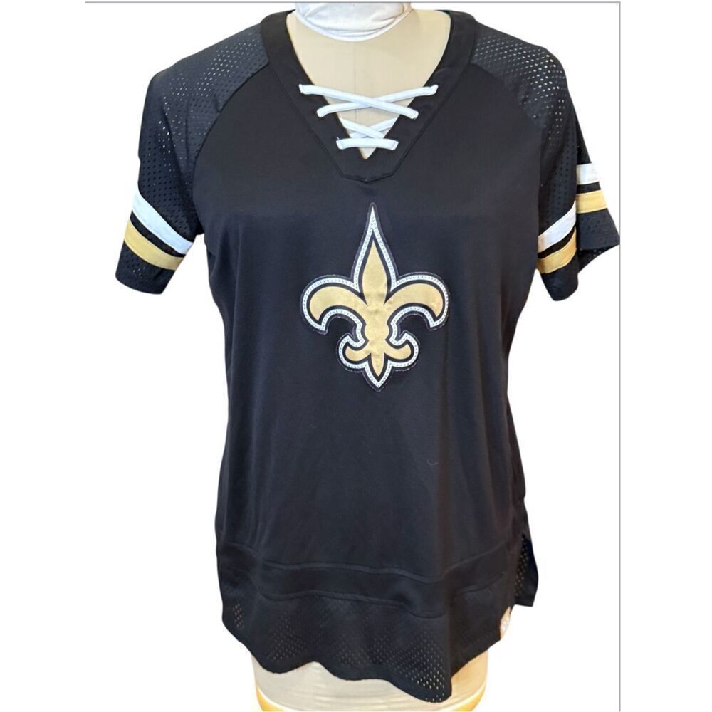 New Orleans Saints Fanatics Blitz & Glam V-Neck Lace Up Shirt Sz. XL
